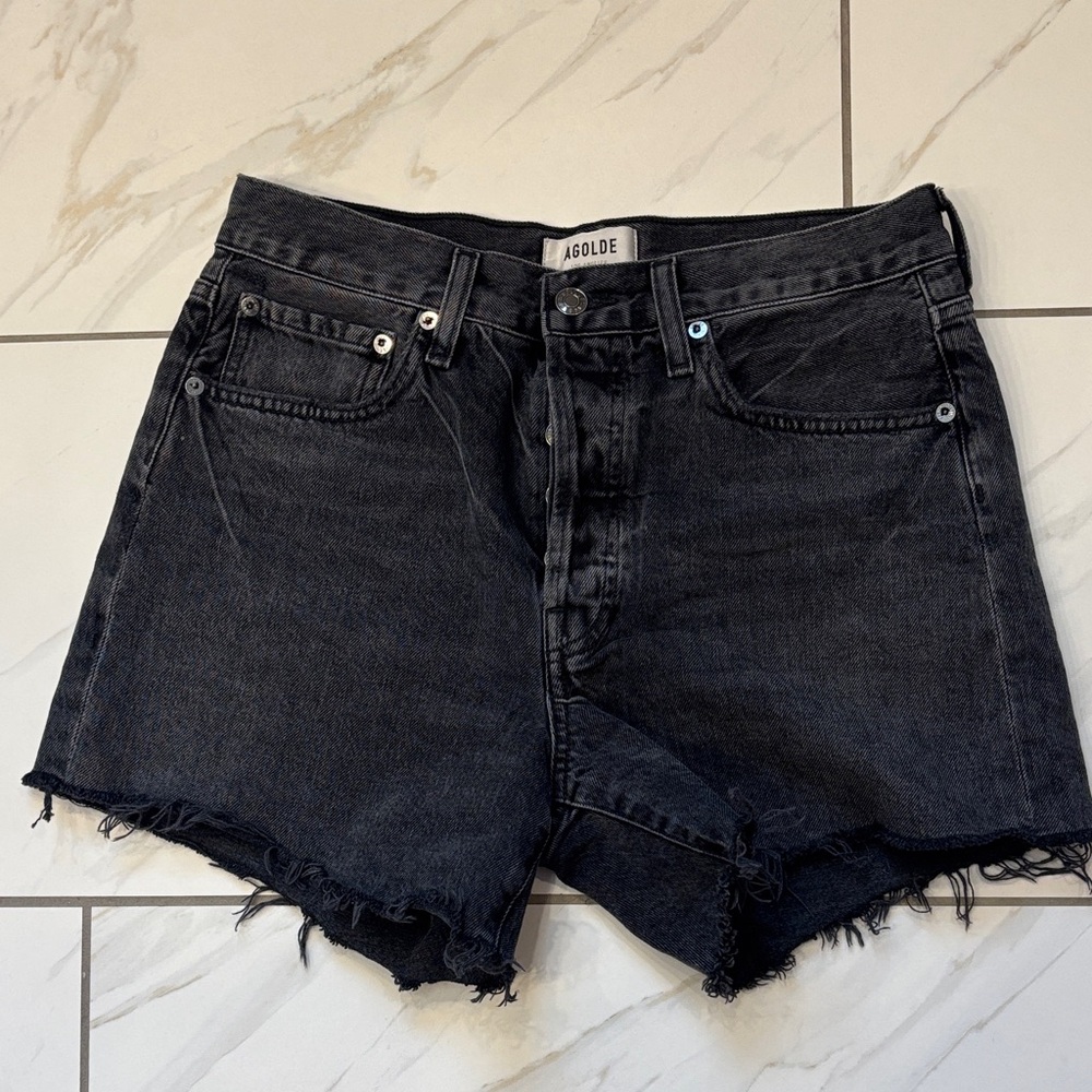 Agolde Black High-Rise Denim Cutoff Shorts